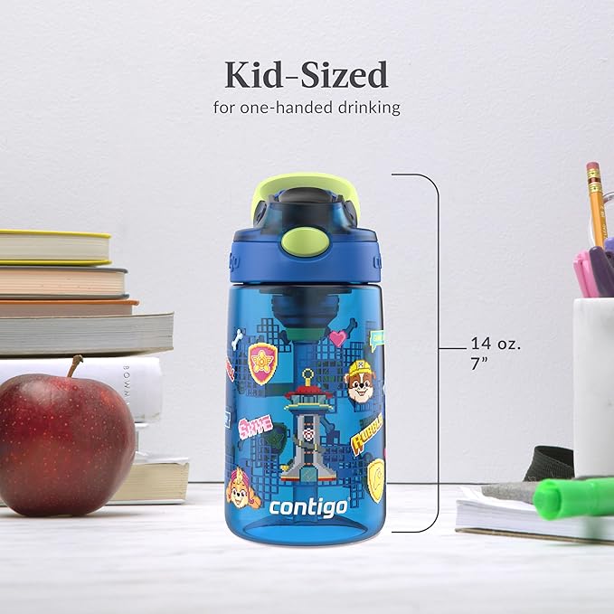 Contigo Aubrey Paw Patrol Leak-Proof Spill-Proof, 8-Pack Water Bottle with Autospout, 14oz, Power Pups and Dino Treks, Green and Blue