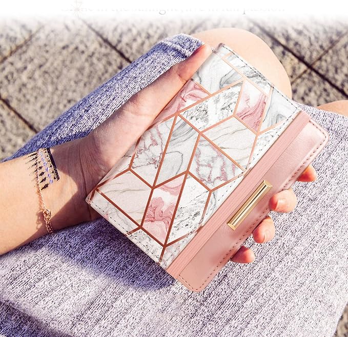 Passport Holder Cover,Traveling Passport Case Cute Passport Wallet for Women,Gold Pink Marble