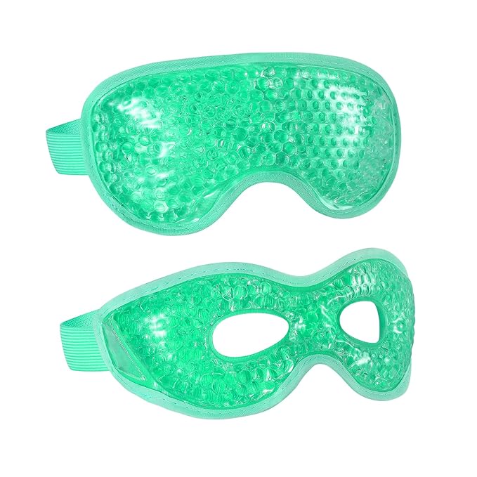 2PCS Gel Eye Mask Reusable Cold Therapy Gel Bead Eye Mask for Puffiness/Dark Circles/Eye Bags/Dry Eyes/Headaches/Migraines/Stress Relief(Green)