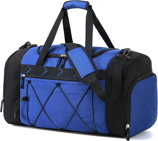 Vorspack Gym Bag for Men - 21 Inches Duffle Bag for Travel Water-resistant Travel Bag with Shoe Compartment Wet Pocket Duffel Bag for Gym Sports Travel Weekender Overnight - Blue