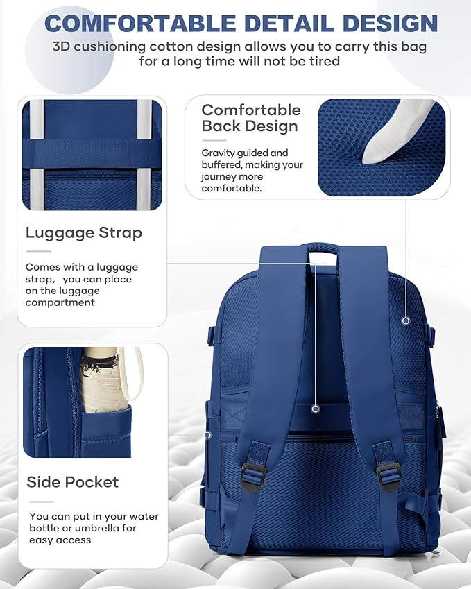 coowoz Travel Backpack Carry On for Women Man Gym Backpacks with Laptop Compartment Mochila de Viaje Teacher Personal Item Backpack Airplane Accessories Must Haves Royal Blue Small