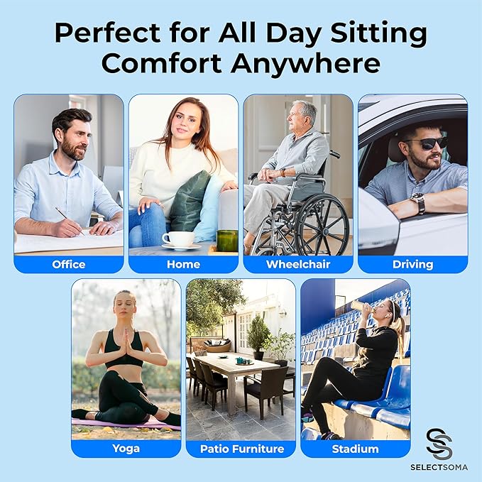SelectSoma NEW Mint Green Gel Seat Cushion for Long Sitting, Patent-Pending Mold Design, Double-Thick Pressure Relief for Tailbone, Sciatica, Coccyx & Back Pain - Office Chair, Car, Wheelchair, Truck
