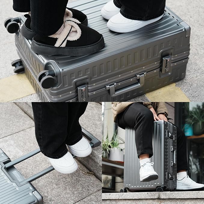 ROAMING Zipperless Luggage 22 Inch with Aluminum Frame, Polycarbonate Trunk-Medium Lightweight Hard Shell Suitcase with Spinner Wheels, Metal Travel Luggage with Double Tsa Locks, gray