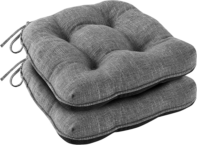 Chair Cushions for Dining Chairs Set of 2, Kitchen Chair Cushions, Chair Pads with Ties and Non Slip Backing, Tufted Memory Foam Seat Cushion 2 Pack, 15.5" x 15.5" x 4", Dark Gray
