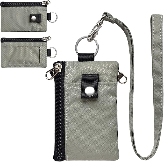 CHENSPRX Minimalist RFID Blocking Small Wallet with ID Window,WaterResistant Zip Id Case Wallet with Lanyard Keychain for Cards,Cash,Travel,Women,Men