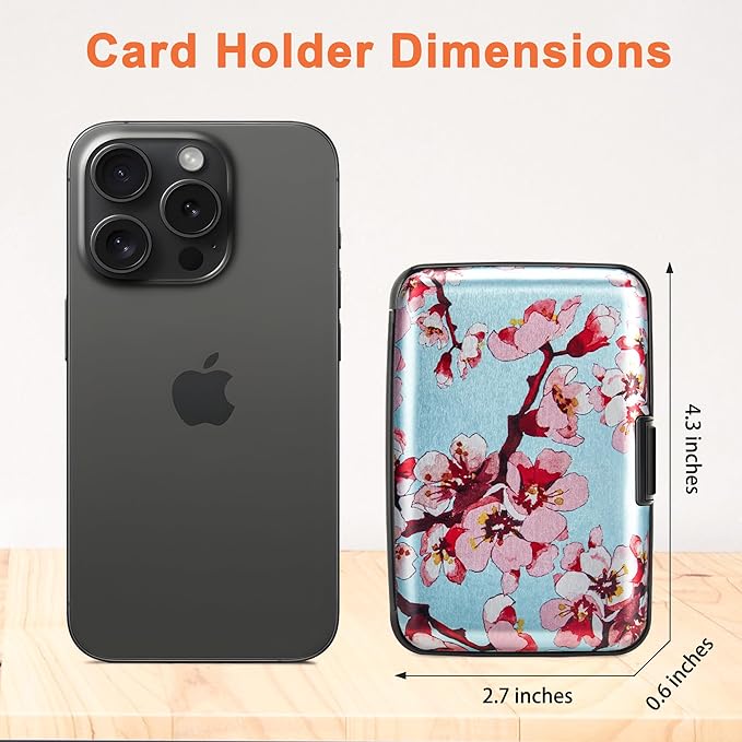 Mayski Credit Card Holder, RFID Blocking, Aluminum Alloy Hard Case, Small Mini Business Metal Wallet for Women Men, Peach Blossom