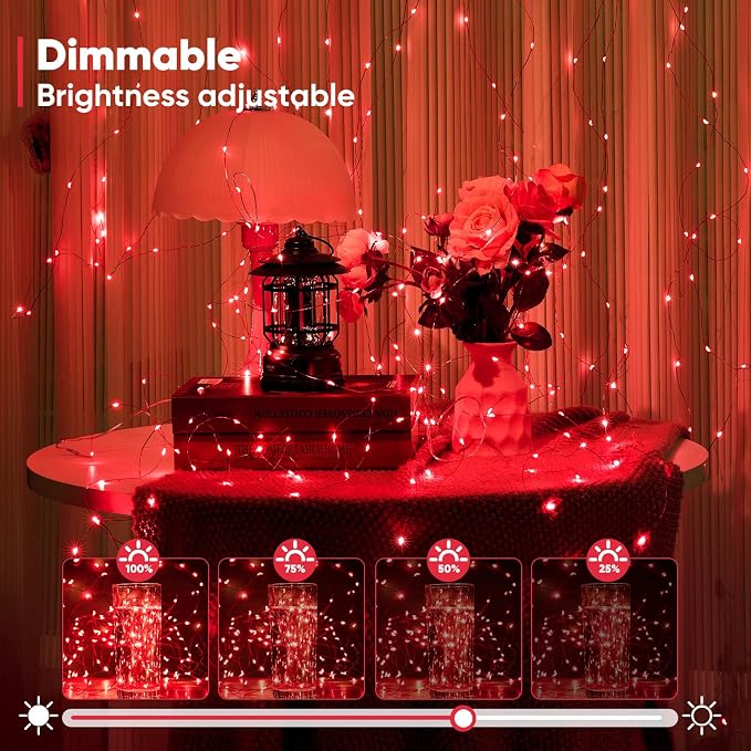 Ariceleo 2 Pack 32.8 Ft. Battery Operated Outdoor String Lights with Remote & Timer, LED Red Fairy Lights, Waterproof Twinkle Lights for Bedroom, Dorm, Mason Jar, Wedding, Party, Christmas