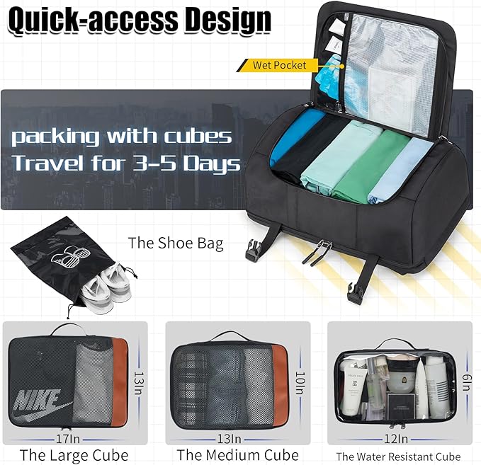 42L Travel Backpack with 4 Packing Cubes, TSA Friendly Flight Approved Carry-On Bag, Water-Resistant Weekender Business Backpack for Men Women, Fits 17.3" Laptop