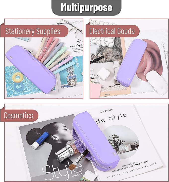 Mr. Pen- Silicone Pouch, Aesthetic Purple Pencil Bag, Small Makeup Pouch