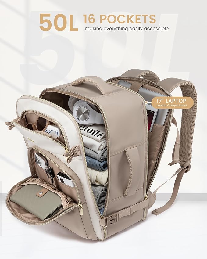 LOVEVOOK Travel Essentials Carry on Backpack 50L Travel Backpack for Women Men,Waterproof TSA Personal Item Travels Bag Airline Flight Approved,Large Carry on Luggage Laptop Backpack with Packing Cube