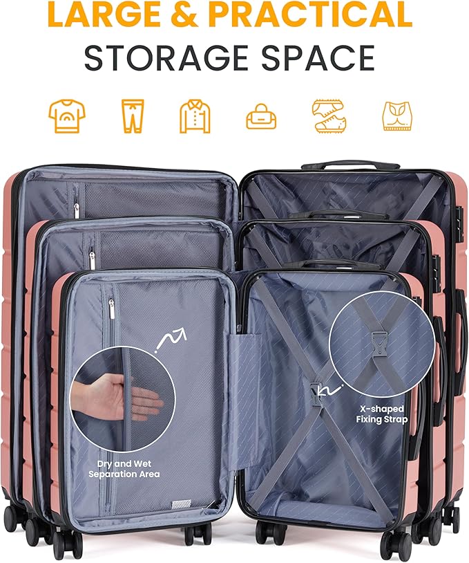 HealSmart Hardside Carry-On Luggage, Expandable Portable Hardshell Luggage with Spinner Wheels, Lightweight Suitcase TSA Lock, 20 Inch, Pink