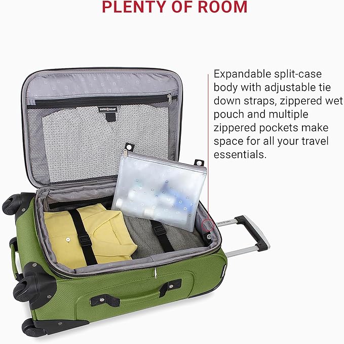 SWISSGEAR Sion Softside Expandable Spinner Luggage Durable Lightweight Travel Suitcase, Evergreen, 2-Piece Set (21/29)