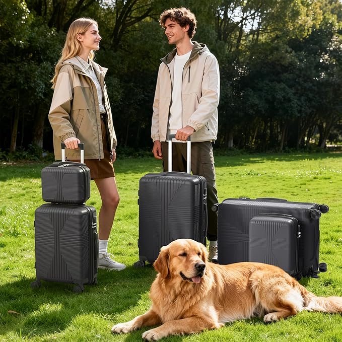 Karl home Luggage Sets 4 Piece, PP Hard Case Suitcase Set with Built-in Lock Spinner Wheels, Lightweight Durable Carry on Luggage for Business Travel - Dark Grey (16/20/24/28")