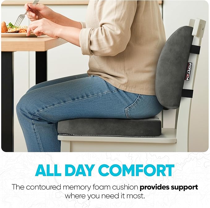FORTEM Seat Cushion, Office Chair Cushion, Lumbar Support Pillow for Office Chair, Memory Foam Sciatica Coccyx Tailbone Pressure Pain Relief, Car Sitting Pad, Washable Non Slip, XL