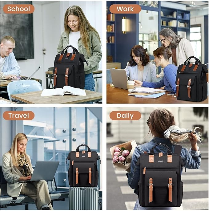 LOVEVOOK Laptop Backpack, Teacher Nurse Work Travel Backpacks Purse for Women, Computer Bag, 15.6 inch Black Brown