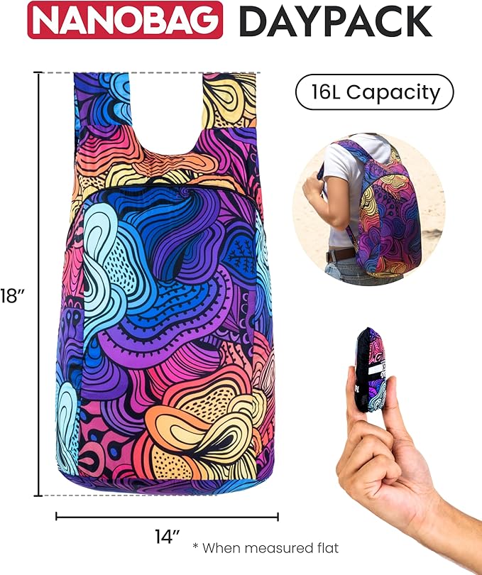 Nanobag Daypack - Ultralight 16L Foldable Travel & Hiking Backpack, Reusable, Packable, Collapsible Bag for Men & Women