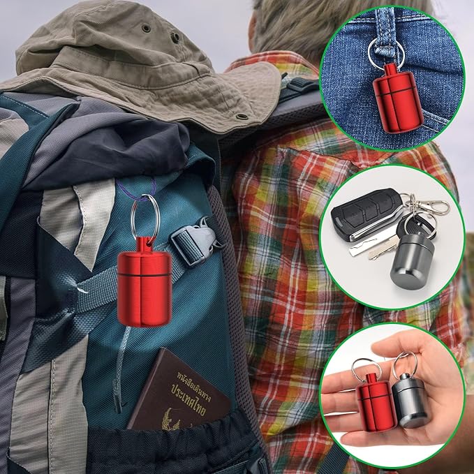 Ear Plug Carrying Case Keychain(2 Pack), Small Waterproof Metal Earplug Case Ear Plug Holder Container Great for Earplugs, Pills Case Pill Box and Jewelry Holder (Grey Red)