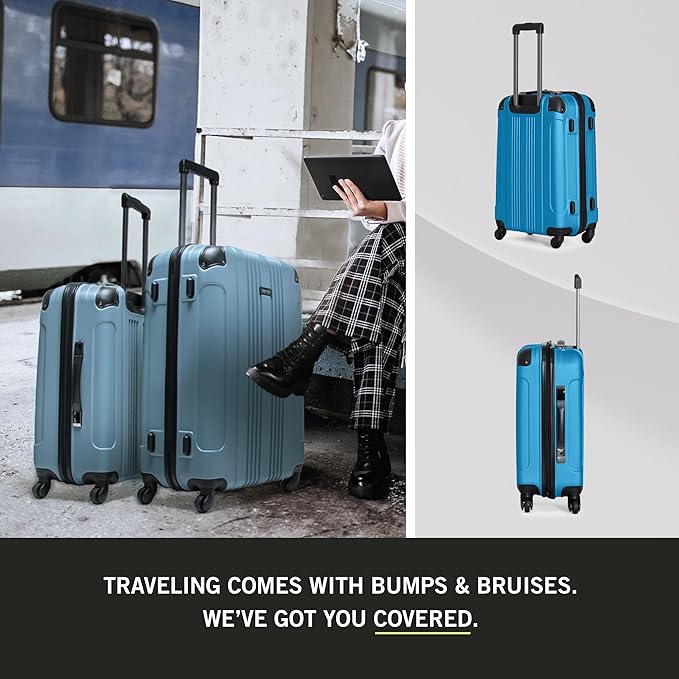 Kenneth Cole REACTION Out of Bounds Lightweight Hardshell 4-Wheel Spinner Luggage, Teal, 2-Piece Set (20" & 28")