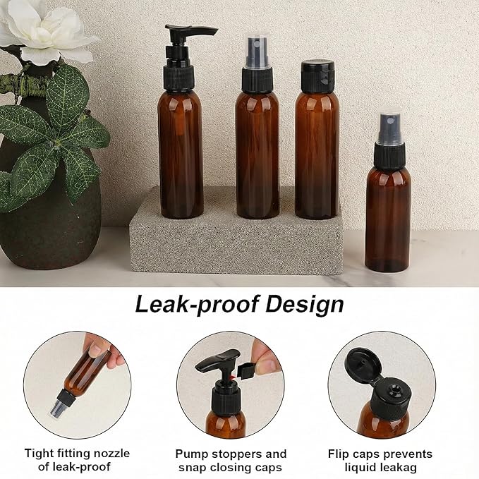 Cosywell Travel Size Bottles for Toiletries 13 2oz Pack TSA Approved Toiletry Bottles Leak Proof Travel Kit for Women Men TSA Clear Toiletry Bag Shampoo Lotion Skincare Cosmetic Container（Brown）