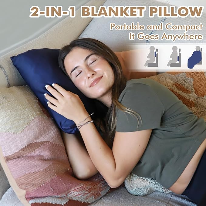Tirrinia Travel Blanket Airplane Office Poncho 4 in 1 Premium Cozy Fleece Portable Poncho Blankets with Built-in Bag, Pocket