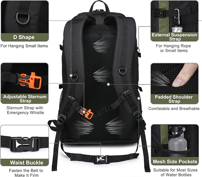 40L/50L Expandable Hiking Backpack for Men and Women, Travel Camping Backpack Flight Approved