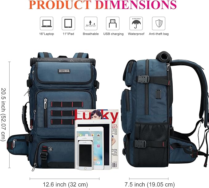 WITZMAN Carry on Travel Backpack for Men Women Airline Approved Convertible Nylon Duffle Backpack Luggage Bag (B682 Blue)