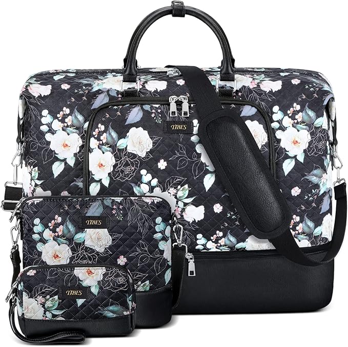 Travel Weekender Bag for Women, 21" Overnight Bag with Shoe Compartment 50L Large Travel Duffel Bag Carry On Tote for Weekend, Overnight, Business Trips, Water Resistant