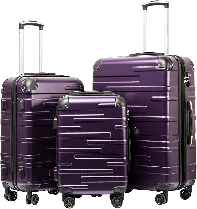 Coolife Hardside Luggage 3 Piece Set with TSA Lock, Spinner Wheels, Telescopic Handle, Lightweight Travel Suitcases (Purple, 3 piece set)
