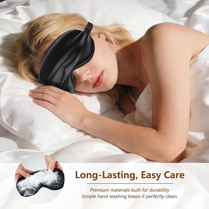 Sleep Mask Silk Eye Mask for Men Sleeping Mask, Adjustable Elastic Strap for Night Shading Sleep Mask, Soft and Comfortable for Both Men and Women(Black)