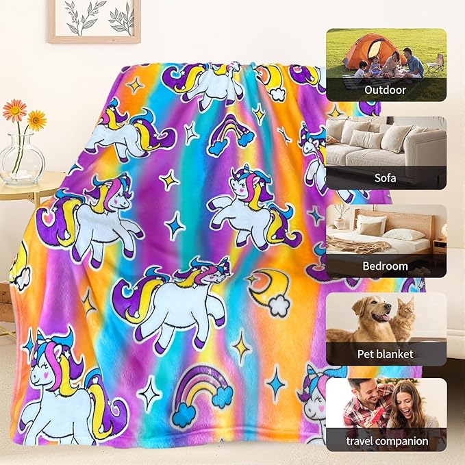 Unicorn Glow in The Dark Blanket, Unicorn Blanket for Girls/Kids, Unicorns Gifts for Girls Age 3-12, Toddler Blanket for Kids, Soft Fleece Blanket Throw Birthday Gift 50"x60"