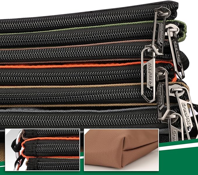 GRENPRO Tool Pouch Zipper Bag, Small Tool Bag 12", Multipurpose Storage Pouch, Heavy Duty Flat Bottom Tool Bag with Zipper, 6 Pack