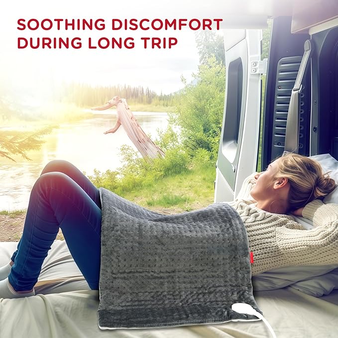 Comfytemp 12V/24V Car Electric Blanket for Back Soothing 17" x 33", 4 Heat Settings, 11 Auto-Off, Portable Mini Travel Blanket for Shoulders Neck Hip, Truck, SUV, Washable for Driver Men Women Winter