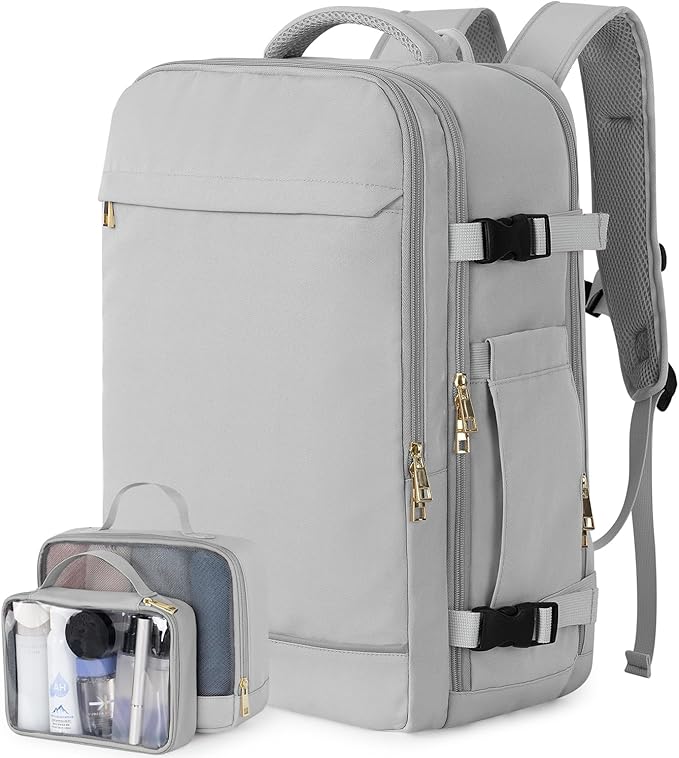 Travel Backpack, 40L 17 inch Laptop Travel Backpack Carry on Flight Approved, Personal Item Travel Bag, Waterproof Backpack for College, Business, Weekend, Work, Gray