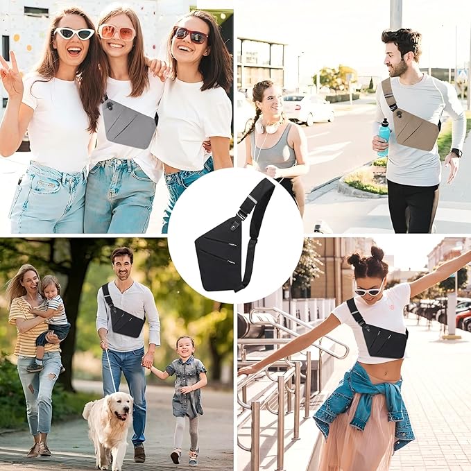 Sling Bag for Women Men Anti Theft Crossbody Bags with Hidden Zipper Theft Proof Travel Purse Secure Sling Backpack for Safe Adventures, Gray