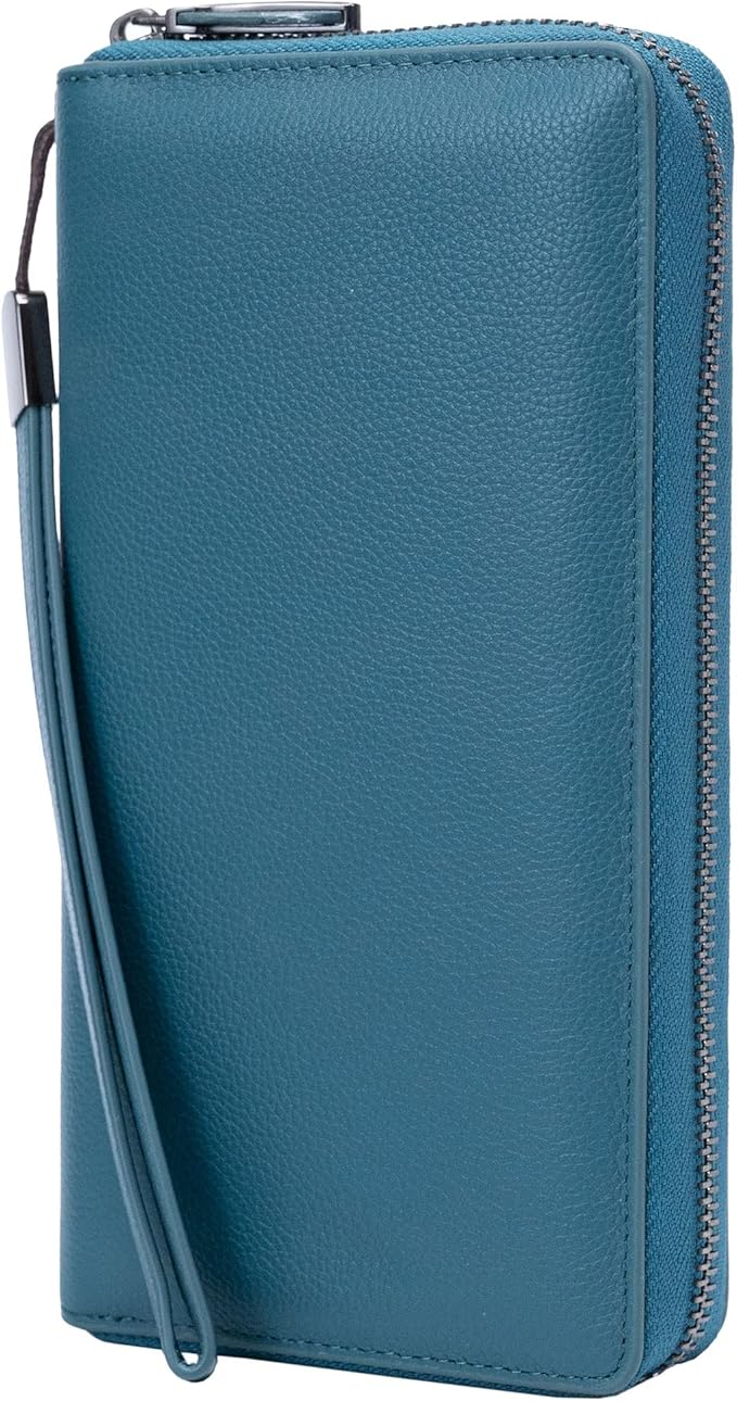 Bveyzi Women RFID Blocking Wallet Leather Zip Around Phone Clutch Large Capacity Ladies Travel Purse Wristlet | RFID Blocking, Zip Around, Large Capacity