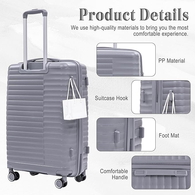 Hardside 4 Luggage Set, Lightweight Wave Suit Case with Spinner Wheels