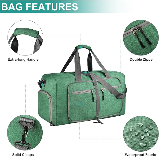 Dimayar 85L Travel Duffle Bag for Men Women - Foldable Duffel Bag with Shoes Compartment - Overnight Bags Waterproof & Tear Resistant(Forest Green)