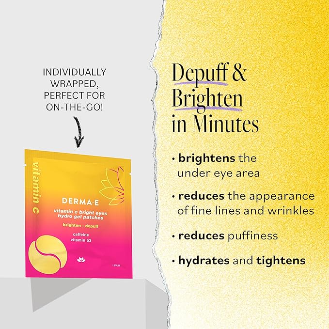Derma E Vitamin C Bright Eyes Hydro Gel Under Eye Patches for Dark Circles (10 Ct, 5 Pairs) Allantoin, Caffeine & Vitamin B3, Eye Patches for Fine Lines, Wrinkles, Dark Circles & Puffy Eyes
