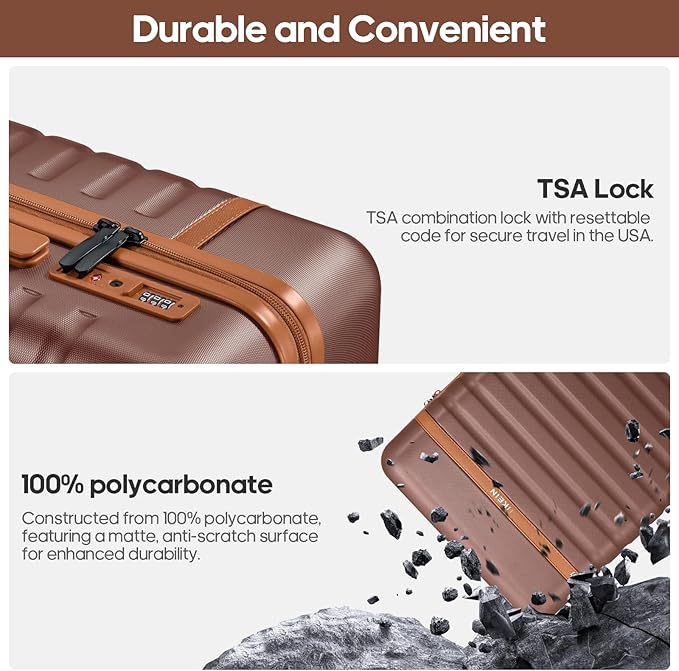 Luggage Sets 3 Piece, Carry On Luggage 20In With Spinner Wheels,PC Hardside Suitcase Set with TSA Lock,Durable Carry On Suitcase With Travel Backpack for Men (Dark Coffee, 3 piece set (BP/20inch))