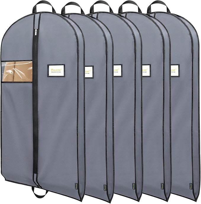 BALEINE 5PK Heavy Duty Garment Bag with Shoe Storage Travel Bag for Dresses, Suit, Coats Travel Essential (54", Grey)