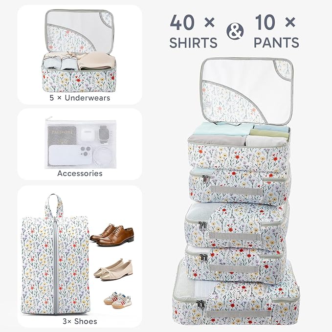 10 Set Packing Cubes for Travel, Gifts for Women Mom,Anti-Tearing Suitcase Organizer for Luggage with Shoe & Hanging Toiletry Bag,OlarHike Vacation Essentials & Accessories for Cruise Ship