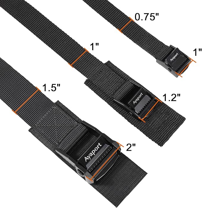 Ayaport Lashing Straps with Buckles Adjustable Cam Buckle Tie Down Cinch Strap for Packing Black 4 Pack