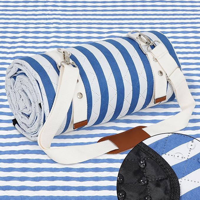 G GOOD GAIN Waterproof Picnic Blanket, 79"x79" Extra Large Beach Mat for 6 to 8 Adults, Machine Washable Outdoor Blanket for Camping, Grass, Park, Camping, Concerts, MiddleBlue