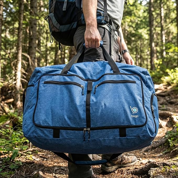 Bago Large Duffle Bag for Travel Women & Men. Durable Lightweight Foldable Travel Duffel Bags For Traveling Women. 80L Duffle Bags For Overnight Bag With Shoe Compartment Collapsible Weekender duffel