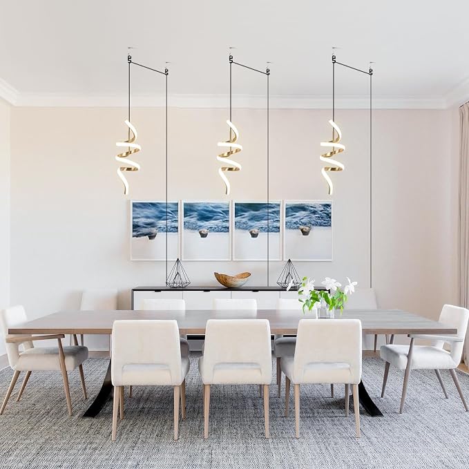 Plug in Pendant Light 3000~6000K Hanging Lights with Plug in Cord, Touch Switch Modern Pendant Light, Gold Hanging Lamps for Living Room, Kitchen, Dining Room, Bedroom,1 Pack