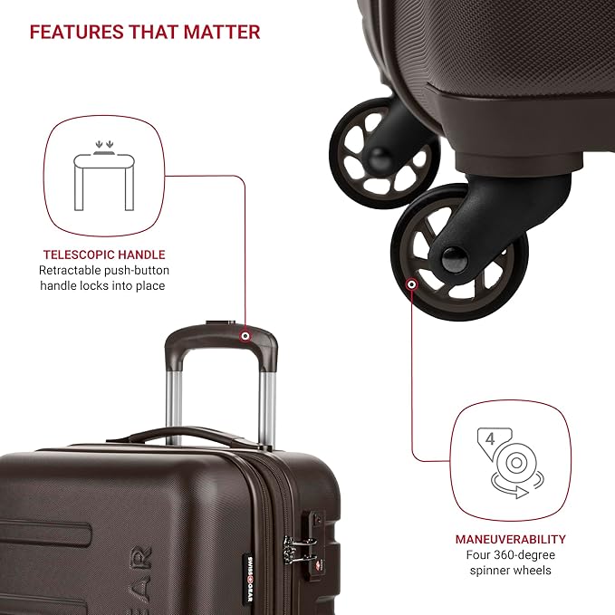 SwissGear 7366 Signature Hardside Expandable Luggage with Spinner Wheels, TSA Lock, Cup-Holder, Chocolate, 2-Piece Set (19/27)