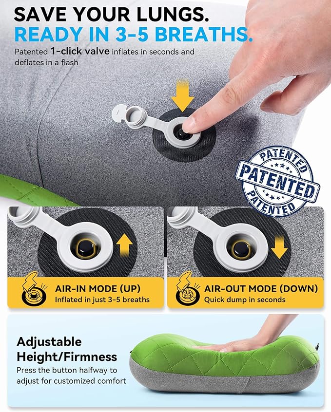 Hikenture Camping Pillow with Removable Cover - Ultralight Inflatable Pillow for Neck Lumbar Support - Upgrade Backpacking Pillow - Washable Travel Air Pillows for Camping, Hiking, Backpacking