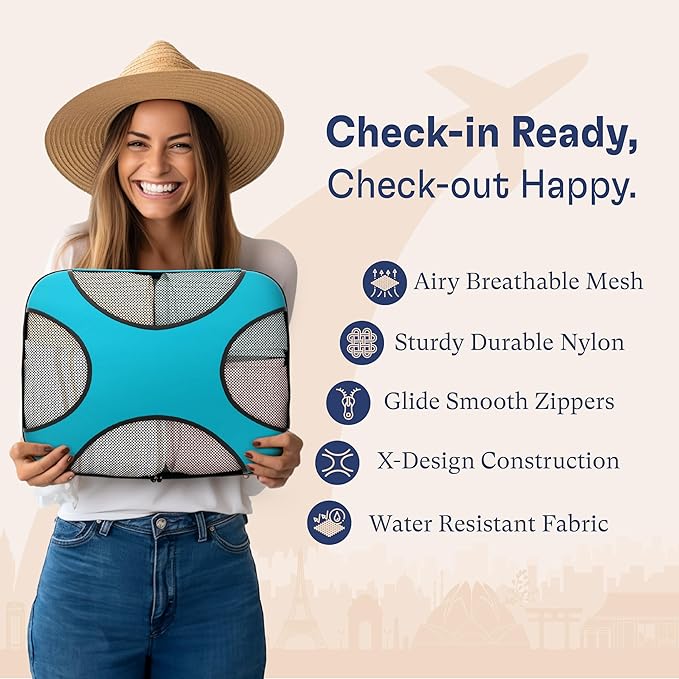 Shacke Packing Cubes for Travel 8 Set - Compression Luggage Organizer Bags - Versatile Travel Organizer for Women and Men - Optimized Packing Bags - Travel Essentials (Aqua Teal)