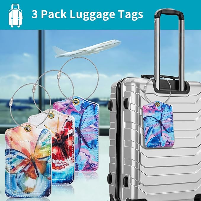 Fishent Luggage Tag, 3 Pack Travel Cruise Luggage Tags for Suitcases, Cute Suitcase Tags Identifiers Bag Tags with Privacy Flap, Baggage Name Tag for Women Men Luggage Backpack Handbag School Bag