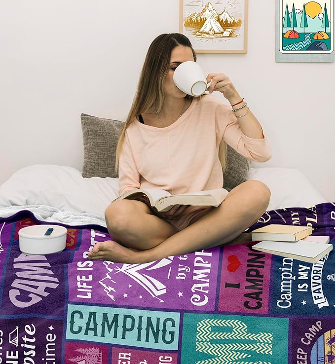 Cool Camping Gifts for Women/Men, Camping Blanket Essentials for Camp Lover, Gifts for Campers/Rv Owners, Camper Decor for Inside/Outdoor/Hiking Soft Throw 60x50in